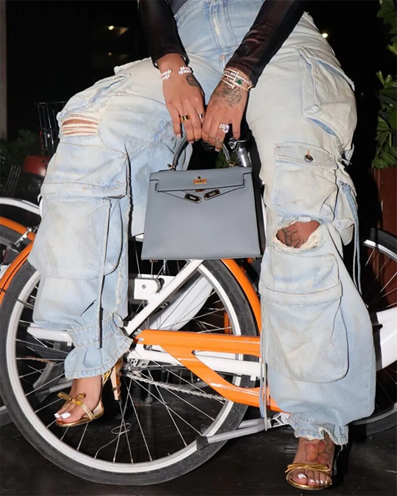 Streetwear Baggy Ripped High Waisted Straight Wide Leg Pants