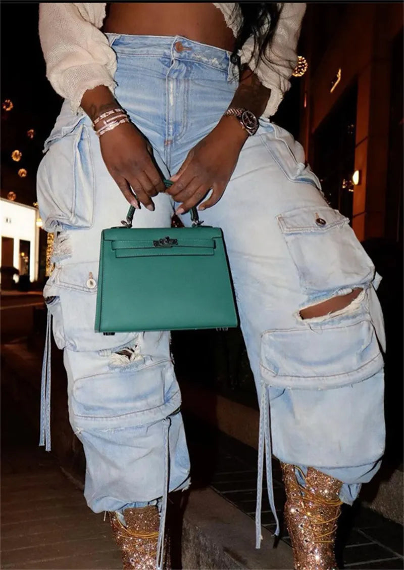 Streetwear Baggy Ripped High Waisted Straight Wide Leg Pants