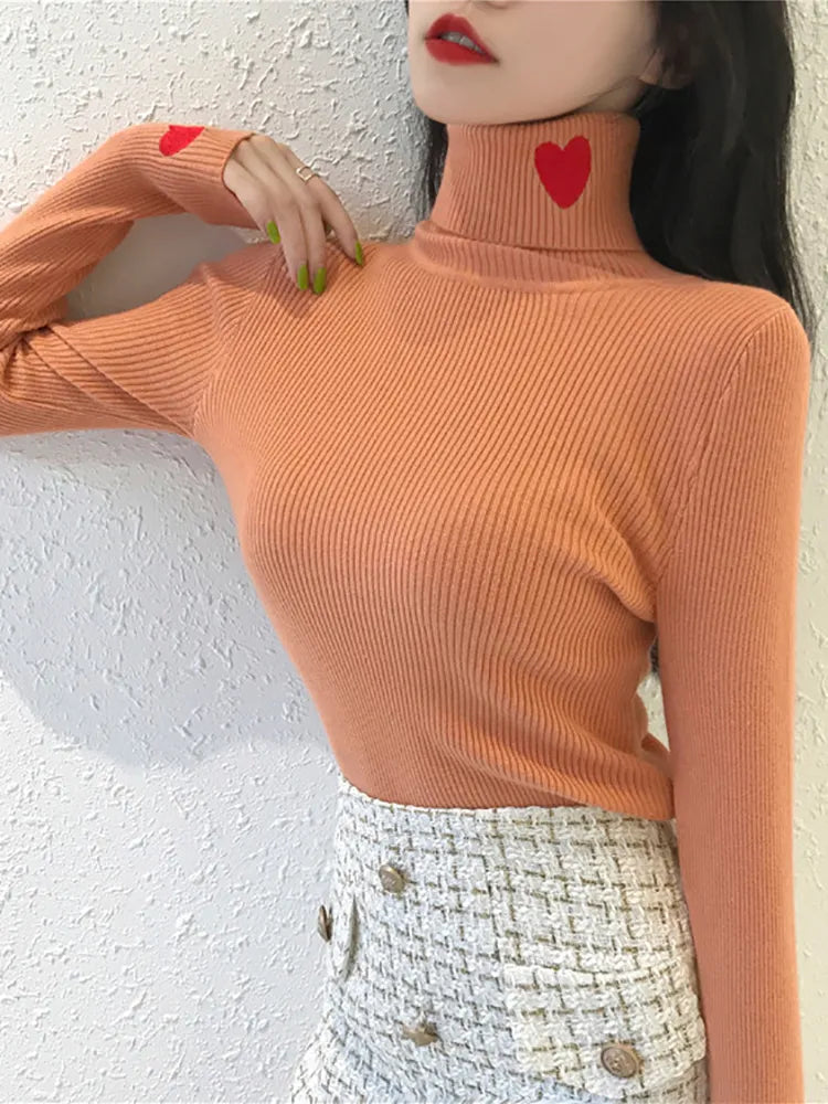 Turtleneck Autumn Winter Basic Women Sweaters Tops
